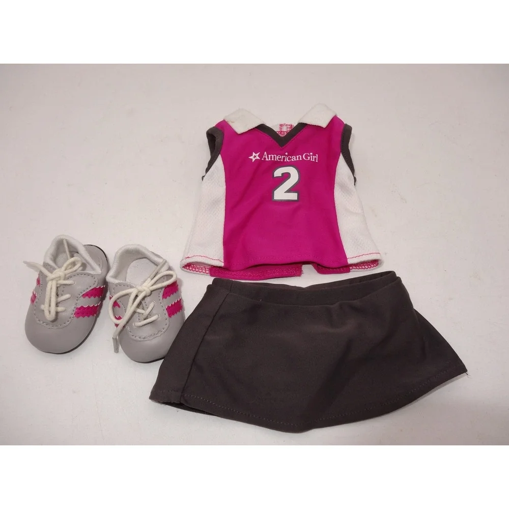 American Girl Doll Truly Me‎ Lacrosse Outfit Pink Gray Jersey Skirt Cleats
